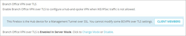 Screen shot of a message on the BOVPN over TLS Server page